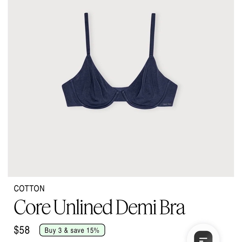 Organic Basics Core Unlined Demi Bra Deep Navy 34DD Organic Cotton Underwire NEW